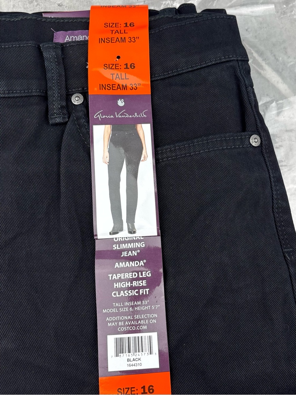 Gloria Vanderbilt Amanda Women's Tappered Leg Classic Jeans, Black, 16 Tall 33” - Picture 2 of 3